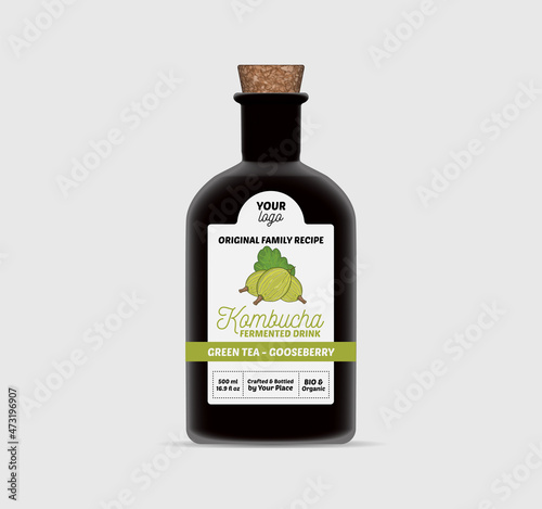 Gooseberry Kombucha label template Tea Bottle Packaging Isolated