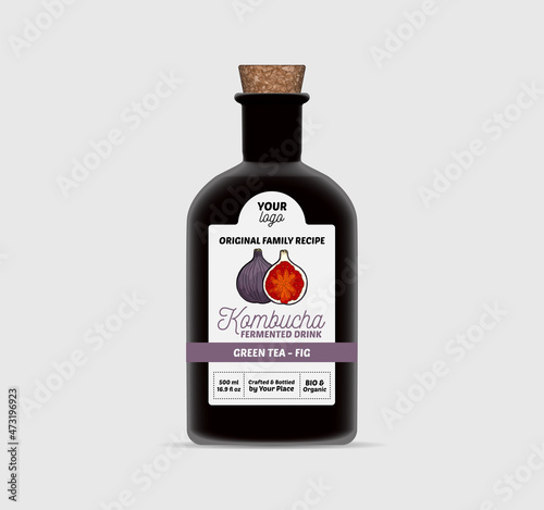 Fig Kombucha label template Tea Bottle Packaging Isolated