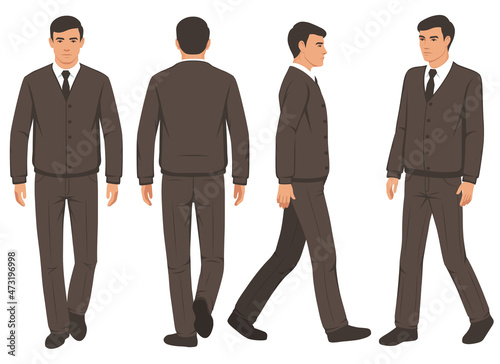 vector illustration, businessman walking in suit, fashion man isolated