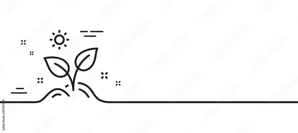Leaves line icon. Grow plant leaf sign. Environmental care symbol. Minimal line illustration background. Grow plant line icon pattern banner. White web template concept. Vector Leaves line icon. Grow plant leaf sign. Environmental care symbol. Minimal line illustration background. Grow plant line icon pattern banner. White web template concept. Vector