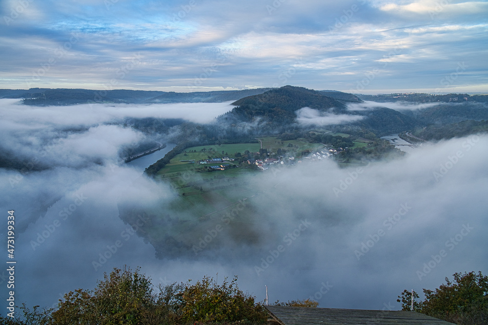 Fog rising on the mountains of the small Saar loop