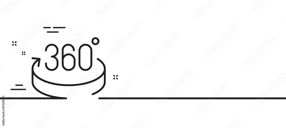 360 degrees line icon. VR simulation sign. Panoramic view symbol. Minimal line illustration background. 360 degrees line icon pattern banner. White web template concept. Vector 360 degrees line icon. VR simulation sign. Panoramic view symbol. Minimal line illustration background. 360 degrees line icon pattern banner. White web template concept. Vector