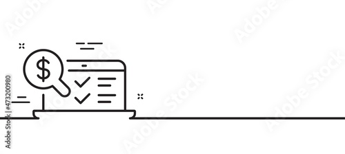 Online accounting line icon. Audit sign. Check finance symbol. Minimal line illustration background. Online accounting line icon pattern banner. White web template concept. Vector