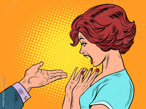 A man gives a woman a gift, an empty hand template