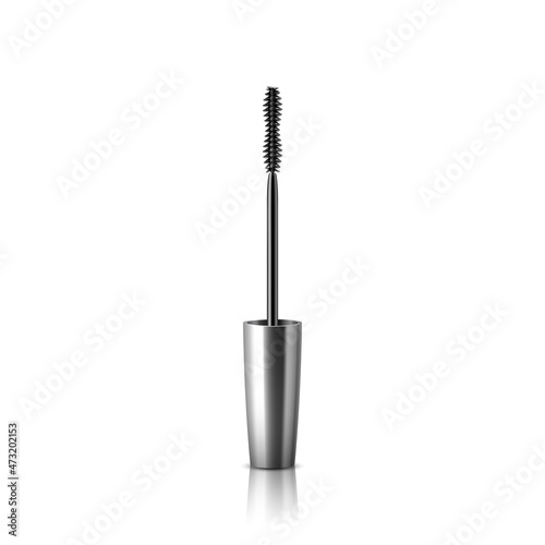Realistic mascara brush isolated on white background. Plastic wand for makeup application