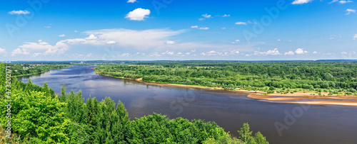 panorama of the river on a sunny summer day