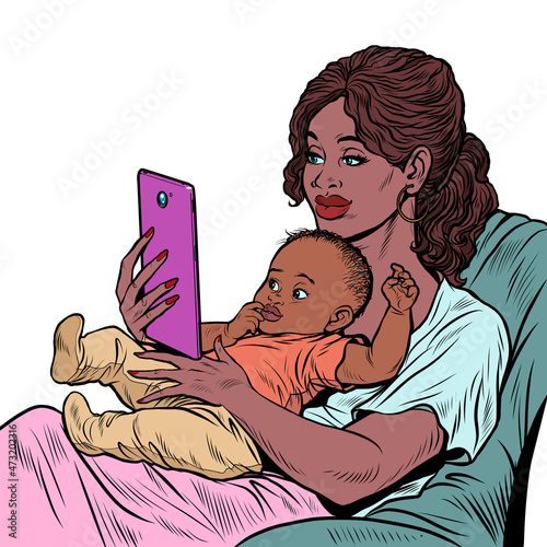 african Mother and child, homework and motherhood. Love and care