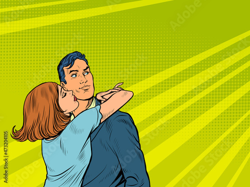 man and woman couple in love, romantic embrace