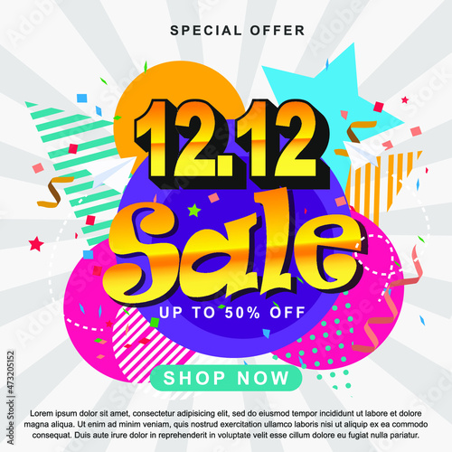 Special day 12.12 Shopping day sale poster or flyer design. 12.12 last month of the year online sale. EPS 10 Vector