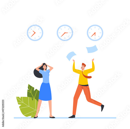 Work Rush, Office Chaos, Busy, Nervous Workers Fussing at Workplace. Colleagues Teamwork. Hurrying, Job Stress, Deadline