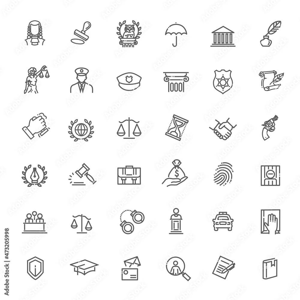 Simple Set of Law and Justice Related Vector Line Icons