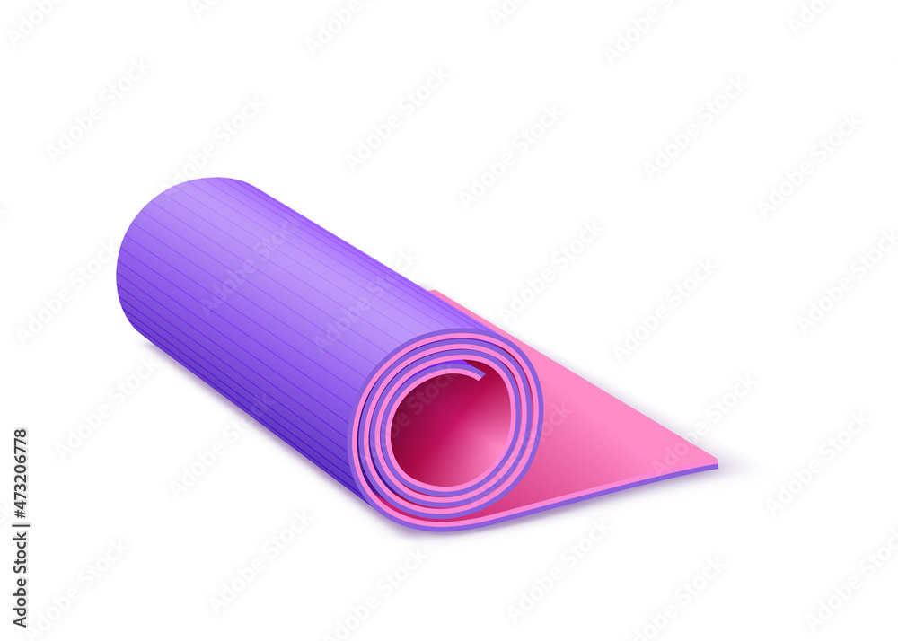 Realistic yoga mat. Sports equipment for exercise class. Rolled appliance for stretching Realistic yoga mat. Sports equipment for exercise class. Rolled appliance for stretching