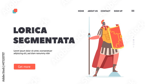 Spartan Legionary Wear Lorica Segmentata Armor Landing Page Template. Male Character Roman Soldier, Warrior Gladiator
