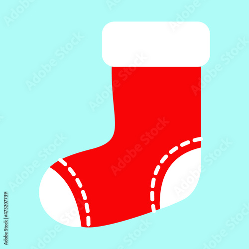 Red christmas sock. Red christmas stocking. Vector illustration.