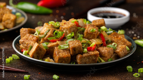 Crispy salt and pepper Tofu. Vegan, vegetarian healthy food