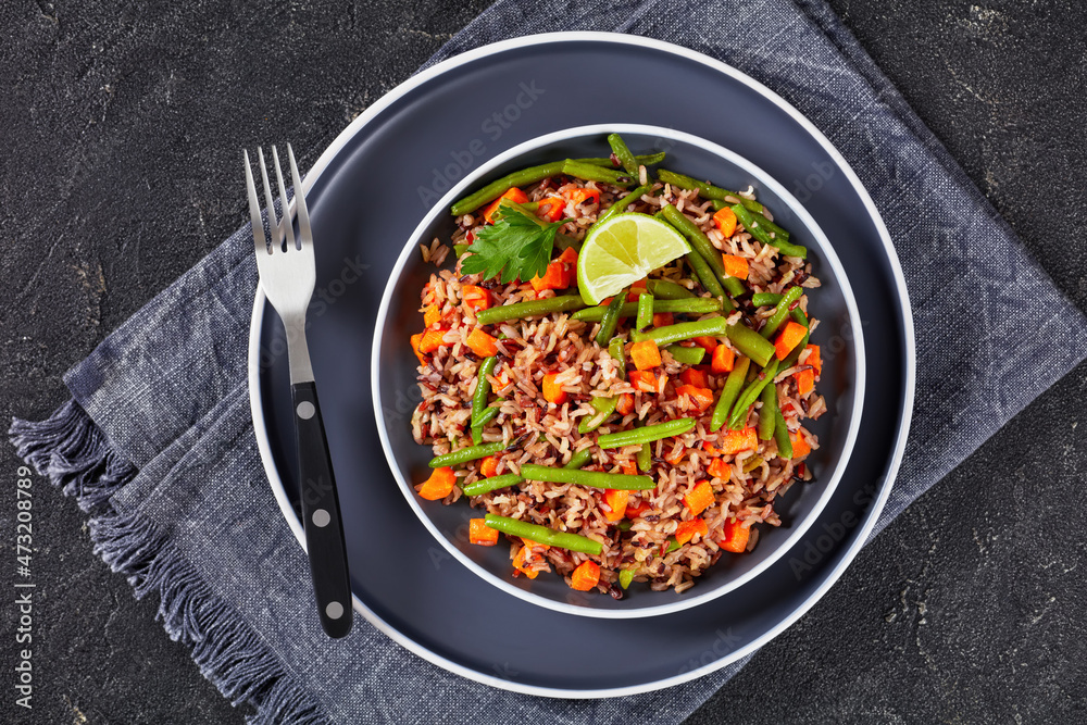 fried brown rice with green beans and carrot fried brown rice with green beans and carrot