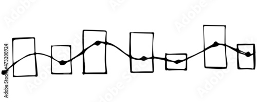 Line charts in blowing style. Financial indicators and stock fluctuations column icons.