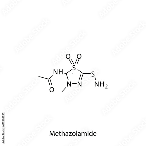 Methazolamide molecular structure, flat skeletal chemical formula. Carbonic anhydrase inhibitor drug used to treat Glaucoma. Vector illustration.