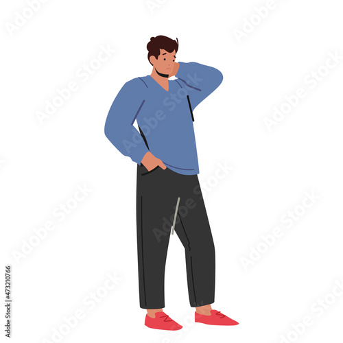 Thoughtful Man Scratching Head Thinking on Question Isolated on White Background. Male Character Think, Search Solution