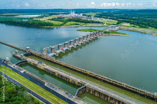 Overhead view of River Lock and Dam - Ohio River