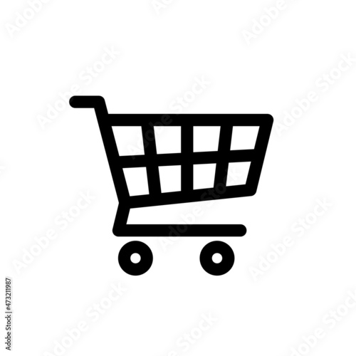 Shopping cart icon. Supermarket shopping basket design. Food cart. Purchase symbol. Isolated raster image on white background.