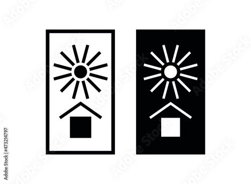 A set of markers in the form of the sun and the roof. Means Protect from sunlight. Isolated vector icon for packaging. 