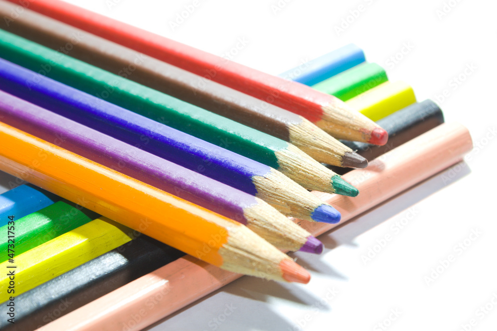 Colored pencils used in arts or at school