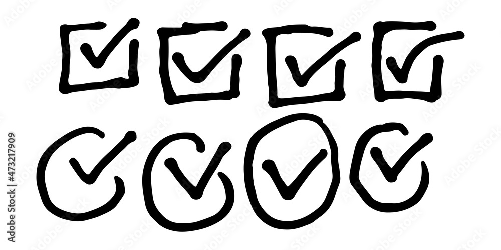 Tick and cross signs. Hand drawn vector, isolated. Brush strokes Tick and cross signs. Hand drawn vector, isolated. Brush strokes