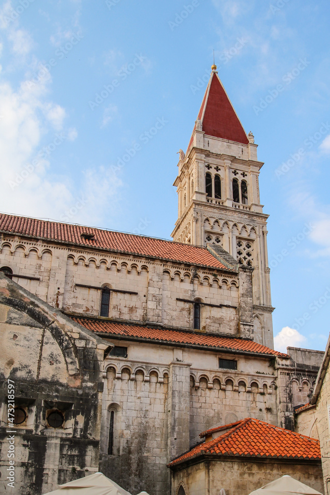 Bell tower of famous Saint Lawrence cathedral in Trogir