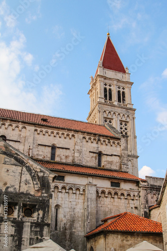 Bell tower of famous Saint Lawrence cathedral in Trogir