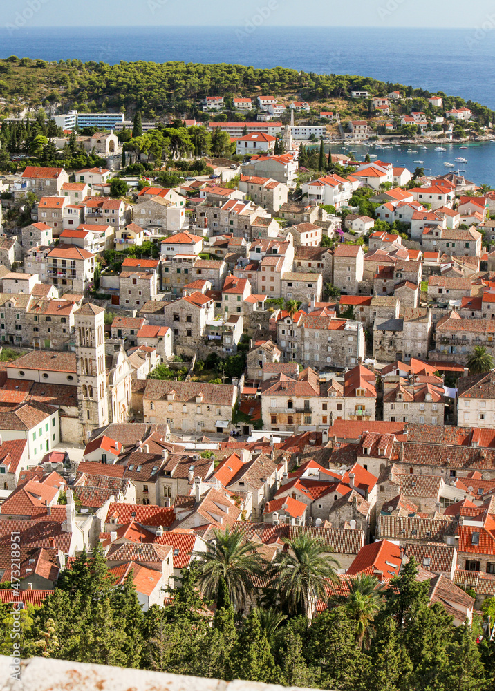 Scenic view from Hvar town, seen from Dr. Josip Avelini Park