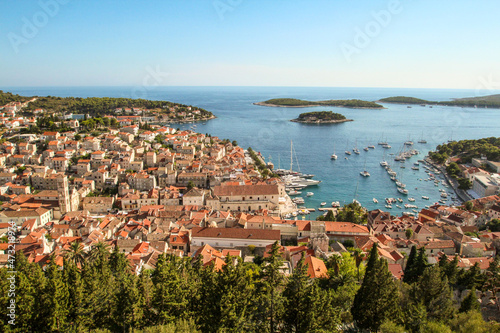 Scenic view from Hvar town  seen from Dr. Josip Avelini Park