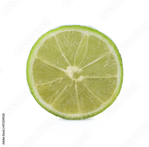 Limes with slices isolated on white background.