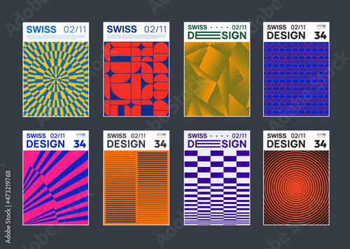 Set of minimalist abstract posters. Meta modern covers. Swiss design pattern. Futuristic geometric composition. Bauhaus artwork.