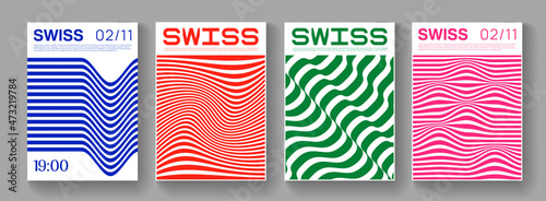 Collection of swiss design striped posters. Meta modern graphic elements. Abstract modern geometric stripes. Circle sphere shapes.