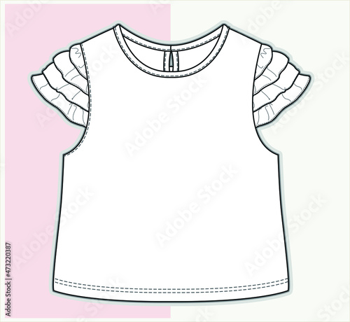 Baby clothes flat sketch template. Baby fashion, Baby girl clothes design VECTOR. Baby Flat Sketch. You can use it as a base in your collection, color it as you wish and place your print pattern.
