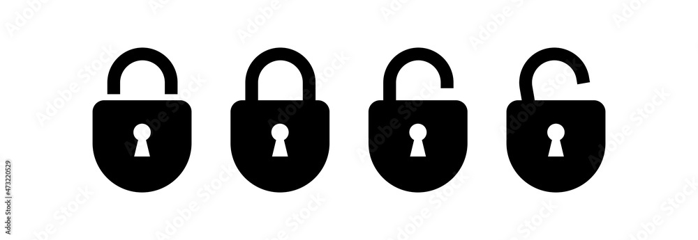 Lock icon. Lock and unlock icons set. Padlock open and closed. Protection symbol. Isolated raster pictogram on white background. Lock icon. Lock and unlock icons set. Padlock open and closed. Protection symbol. Isolated raster pictogram on white background.