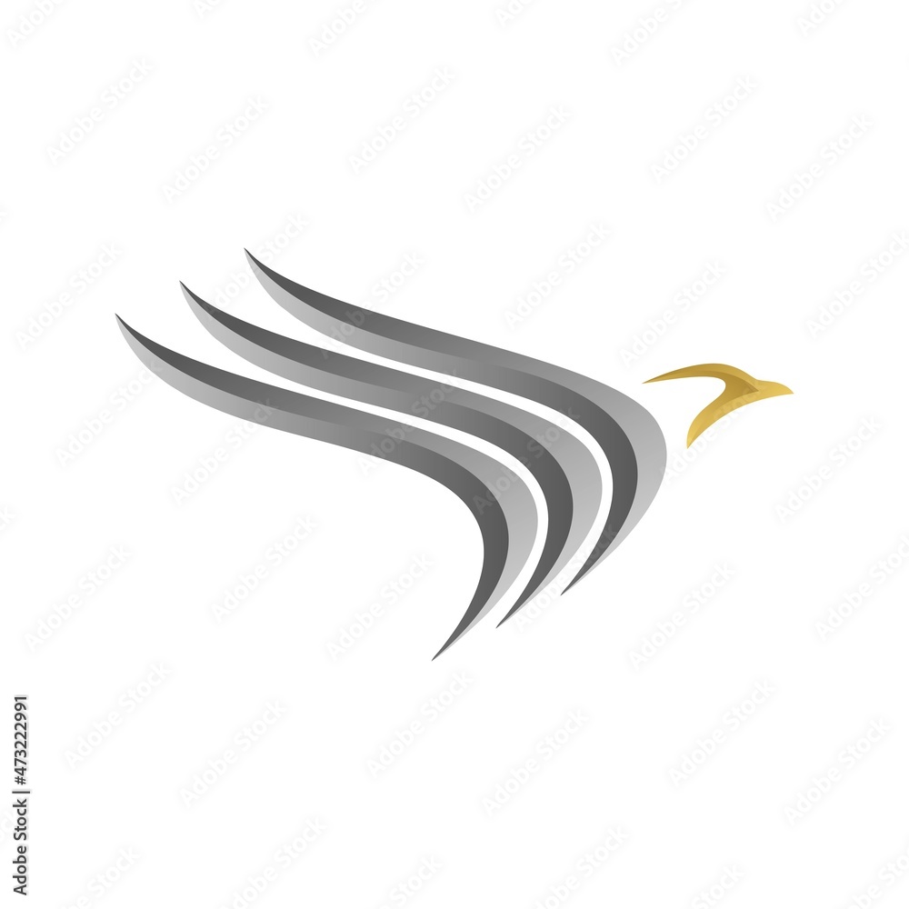 Isolated abstract gold color birds silhouettes logo. wings and feathers elements logotype Isolated abstract gold color birds silhouettes logo. wings and feathers elements logotype