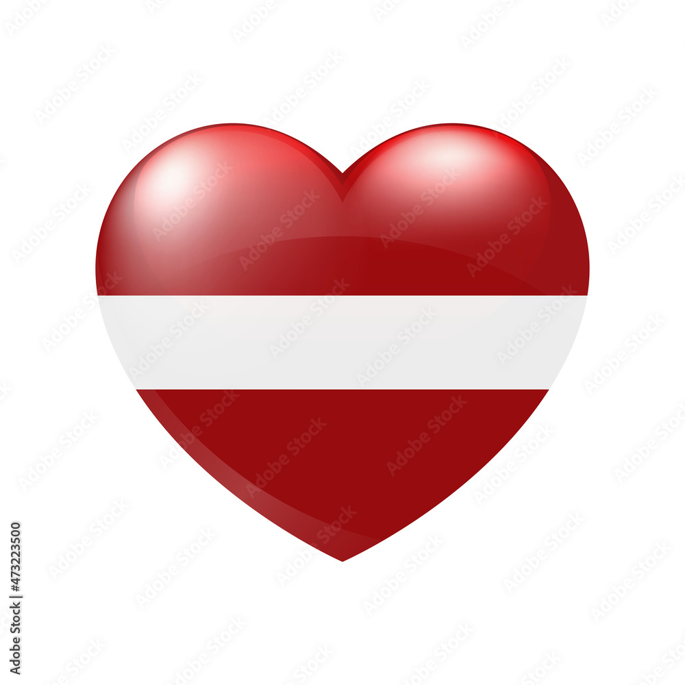 Vector Latvia Flag Heart icon. Latvian glossy emblem. Country love symbol. Isolated illustration eps10 Vector Latvia Flag Heart icon. Latvian glossy emblem. Country love symbol. Isolated illustration eps10