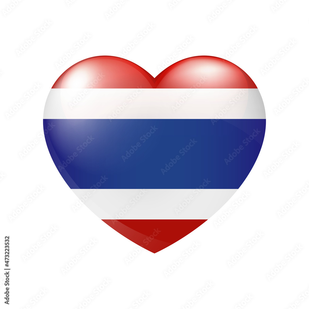 Vector Thailand Flag Heart icon. Thai glossy emblem. Country love symbol. Isolated illustration eps10 Vector Thailand Flag Heart icon. Thai glossy emblem. Country love symbol. Isolated illustration eps10