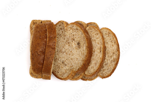 Sliced loaf of whole wheat bread isolated on white background