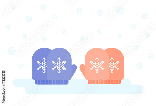 ふた組のかわいい色違いの手袋 - 冬のイメージ素材 - 青