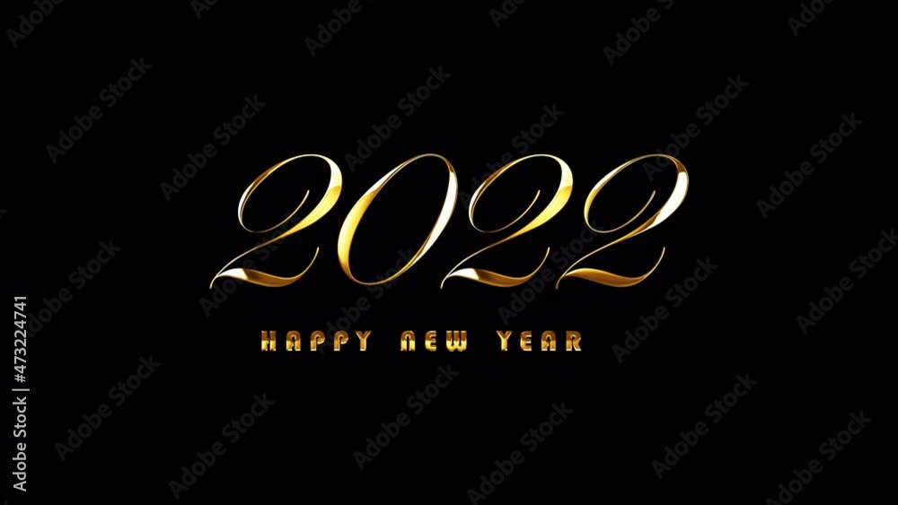 Happy New Year 2022 bright golden text with looping light glowing effect animation on black. 4K 3D seamless loop typography design. effect isolated with alpha channel quicktime prores 444 seamless loo Happy New Year 2022 bright golden text with looping light glowing effect animation on black. 4K 3D seamless loop typography design. effect isolated with alpha channel quicktime prores 444 seamless loo