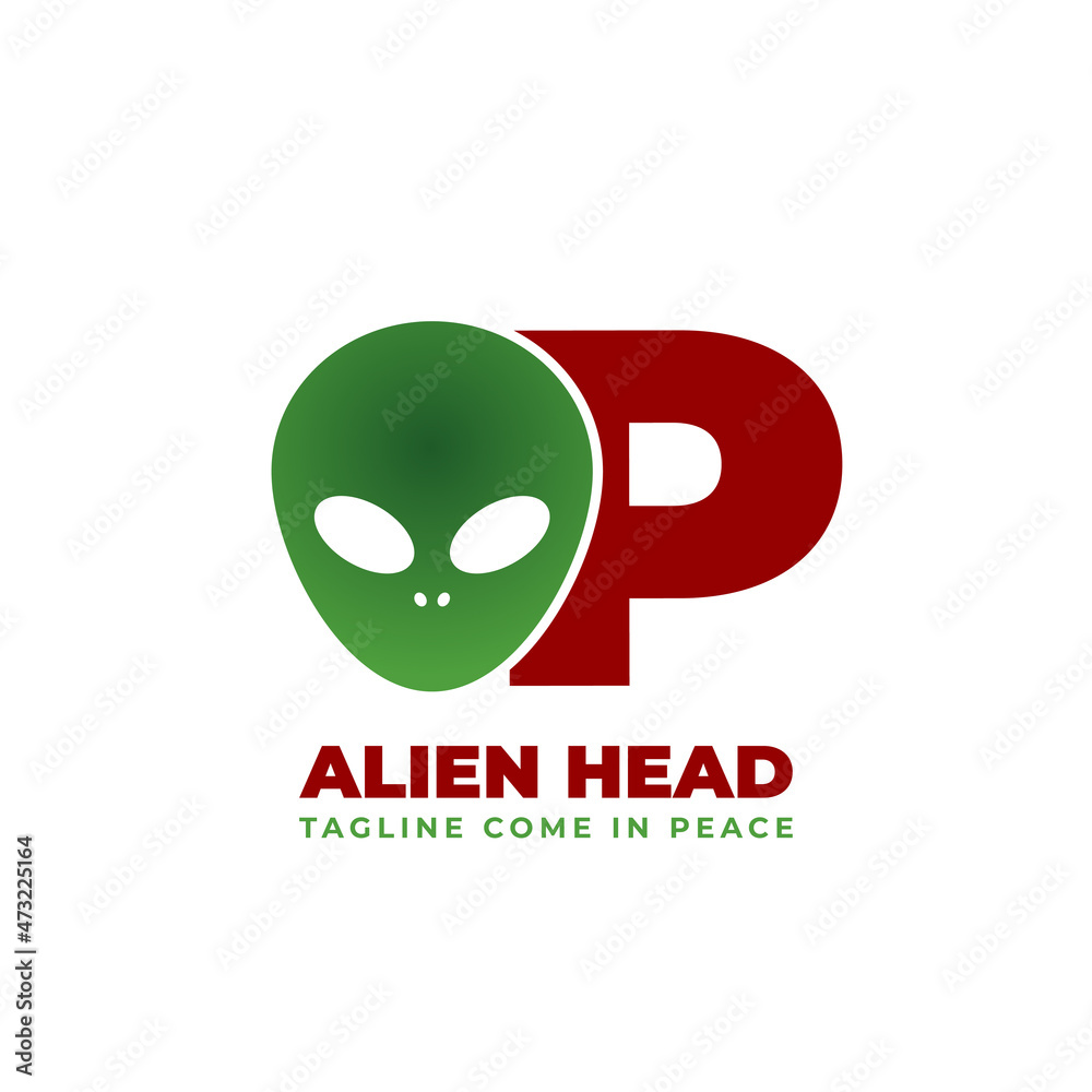Obraz premium letter P alien head vector logo design