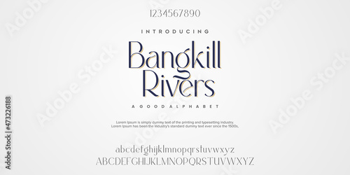 Bangkill Rivers Abstract Fashion font alphabet. Minimal modern urban fonts for logo, brand etc. Typography typeface uppercase lowercase and number. vector illustration