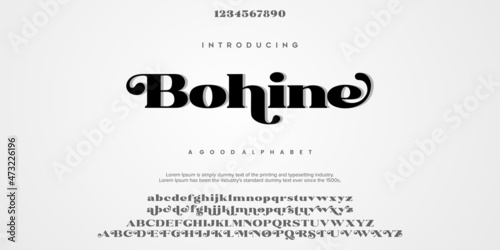 Bohine Abstract Fashion font alphabet. Minimal modern urban fonts for logo, brand etc. Typography typeface uppercase lowercase and number. vector illustration