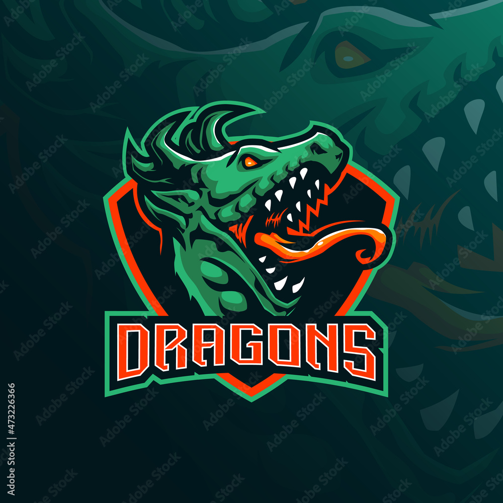 dragon mascot logo design with modern illustration concept style for badge, emblem and t shirt printing. angry dragon head illustration for sport and esport team.