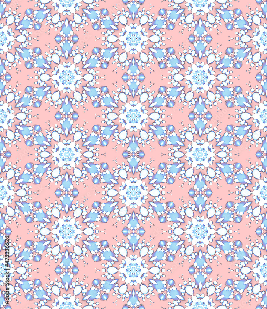 White Blue Star Flower Snow Abstract Pattern on Red Background White Blue Star Flower Snow Abstract Pattern on Red Background