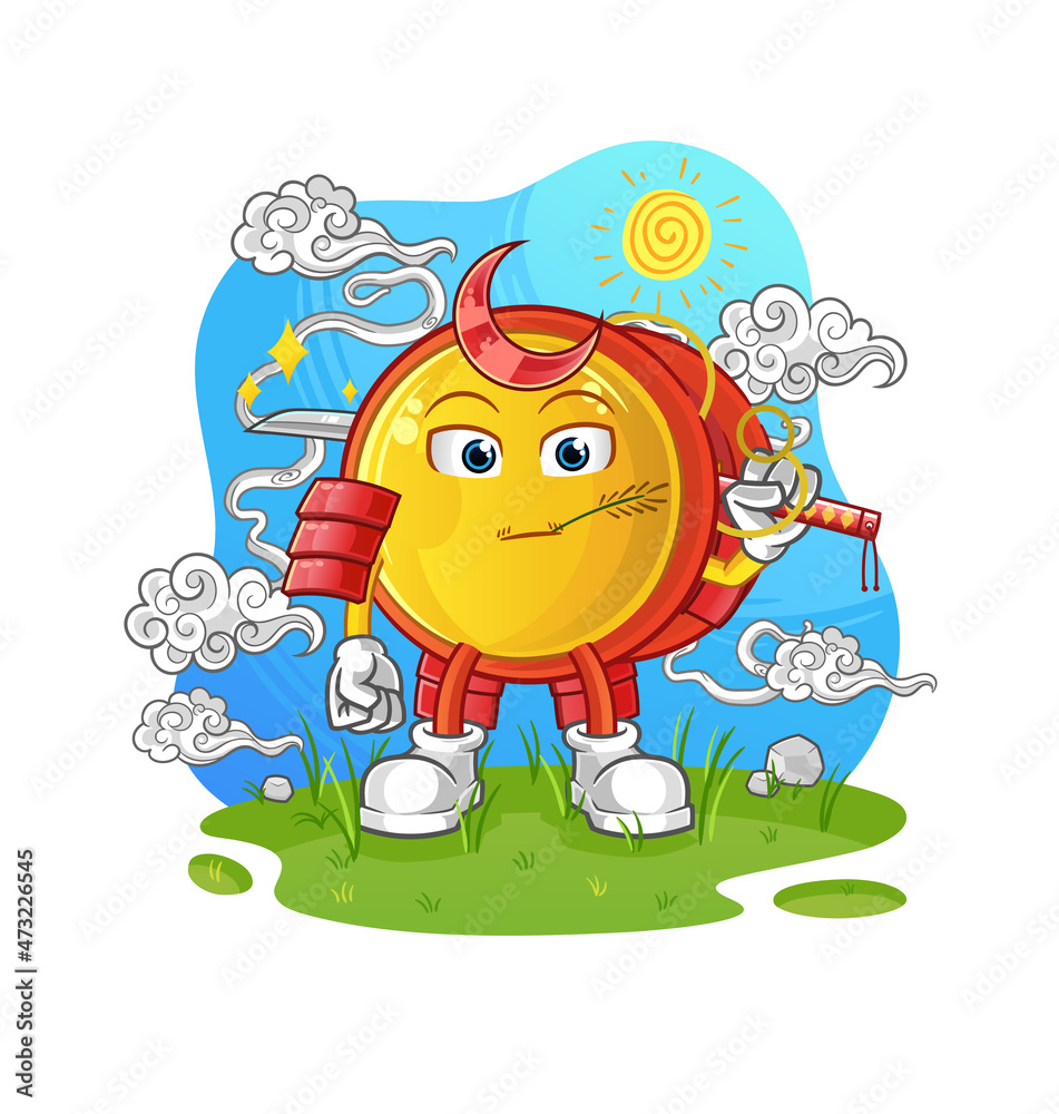 Naklejka premium yoyo samurai cartoon. cartoon mascot vector