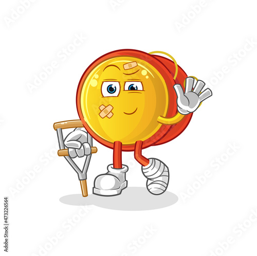 yoyo sick with limping stick. cartoon mascot vector